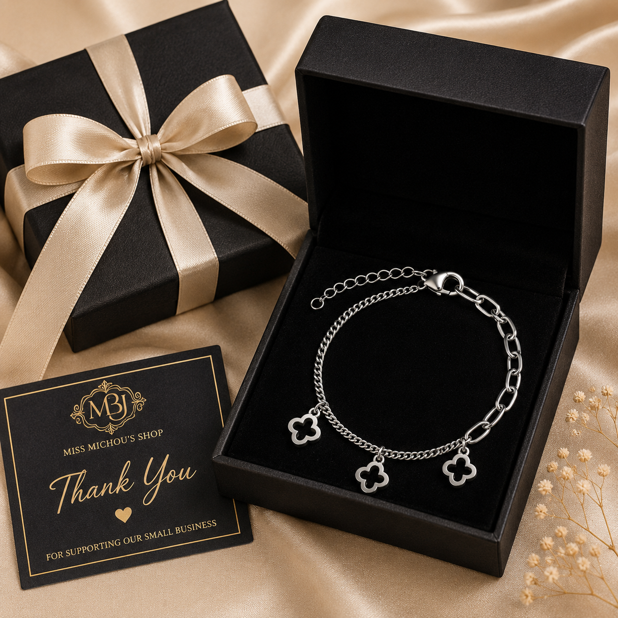 Silver Lucky Clover Charm Bracelet